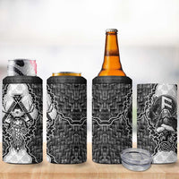 Odin and Skull Warrior Norse Mythology 4 in 1 Can Cooler Tumbler Viking Black and White Engraved Stone Art