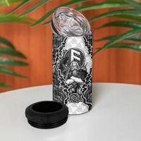 Odin and Skull Warrior Norse Mythology 4 in 1 Can Cooler Tumbler Viking Black and White Engraved Stone Art