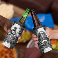 Odin and Skull Warrior Norse Mythology 4 in 1 Can Cooler Tumbler Viking Black and White Engraved Stone Art