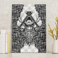Odin and Skull Warrior Norse Mythology Canvas Wall Art Viking Black and White Engraved Stone Art