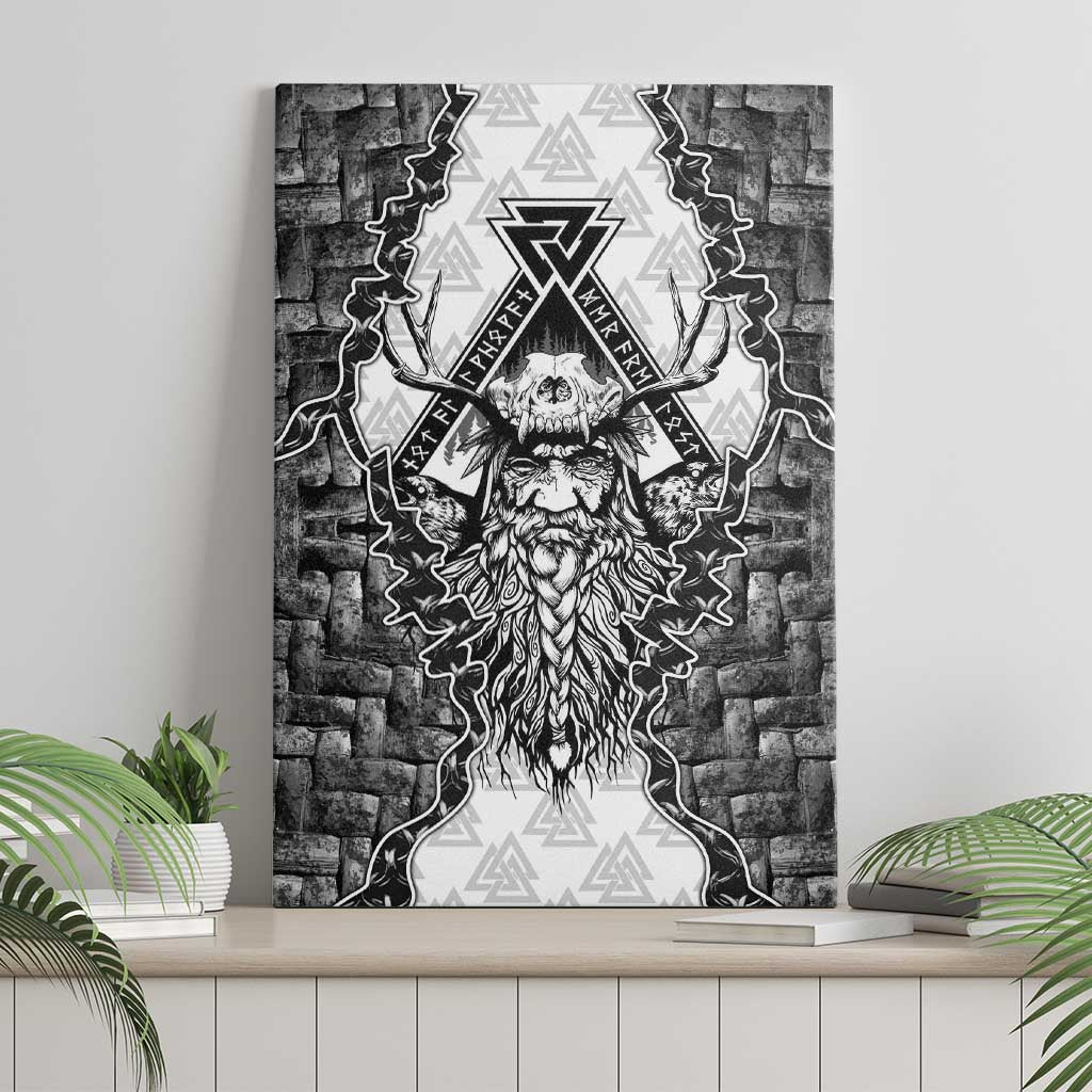 Odin and Skull Warrior Norse Mythology Canvas Wall Art Viking Black and White Engraved Stone Art