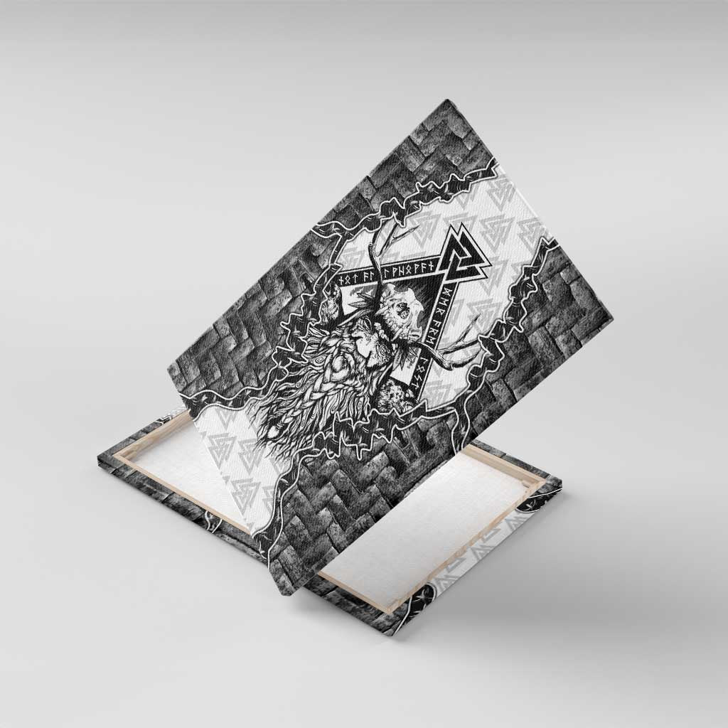 Odin and Skull Warrior Norse Mythology Canvas Wall Art Viking Black and White Engraved Stone Art