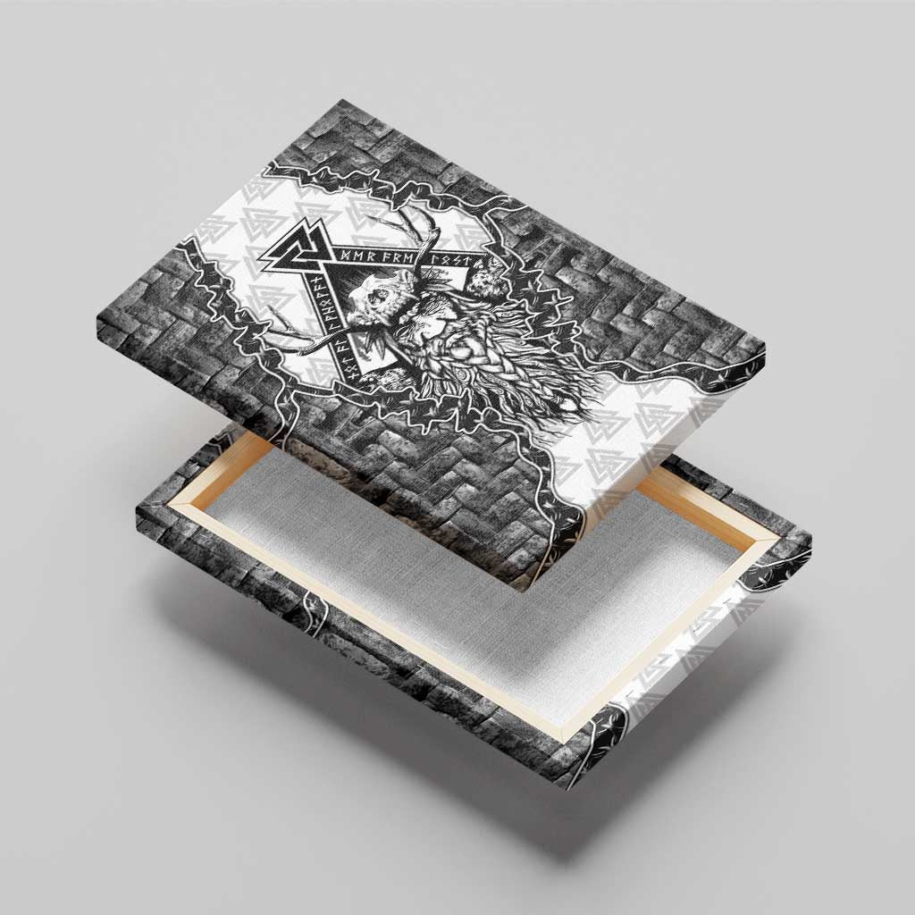 Odin and Skull Warrior Norse Mythology Canvas Wall Art Viking Black and White Engraved Stone Art