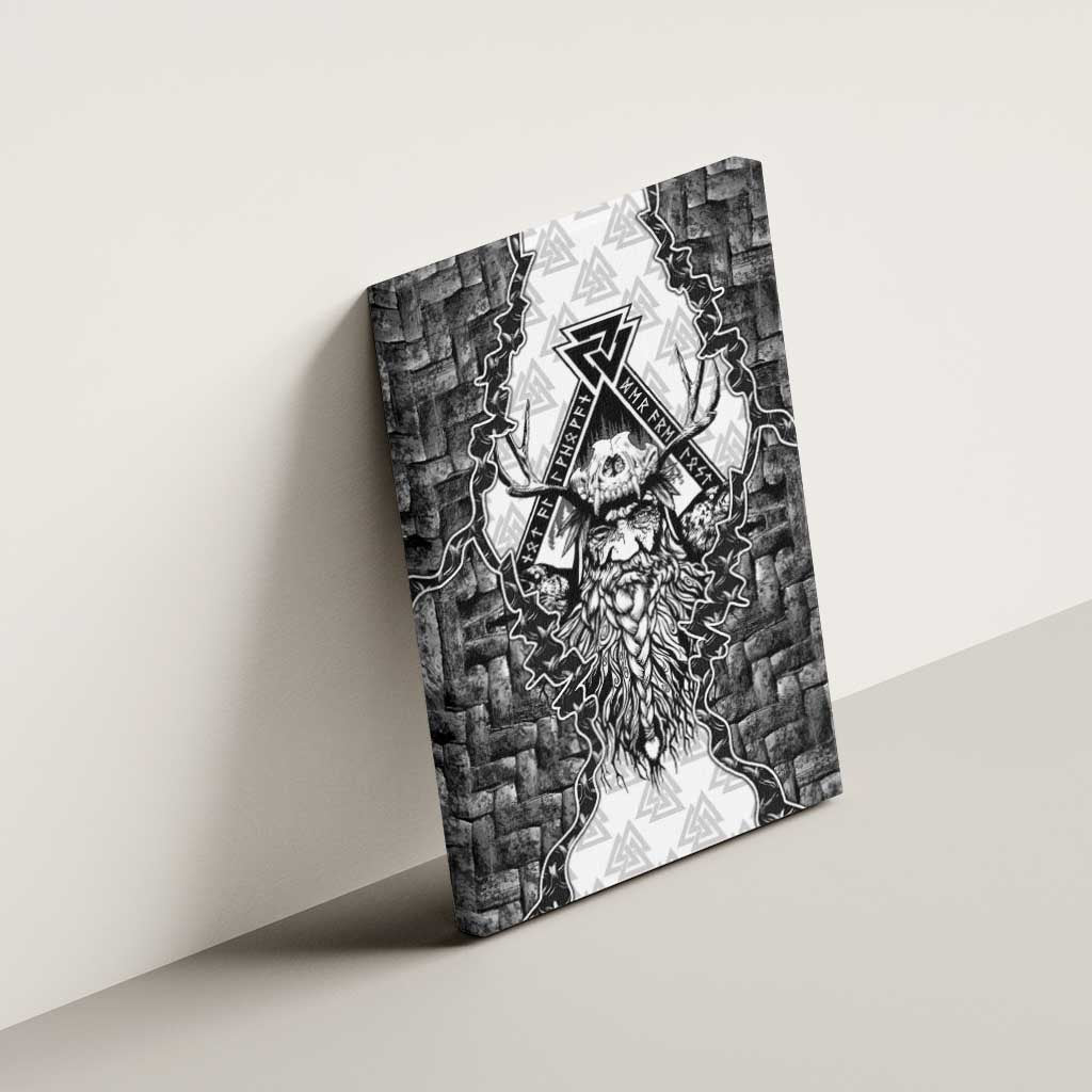 Odin and Skull Warrior Norse Mythology Canvas Wall Art Viking Black and White Engraved Stone Art
