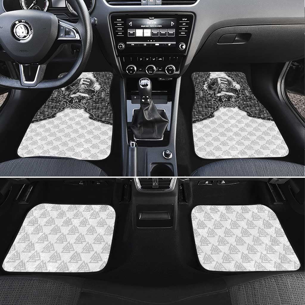 Odin and Skull Warrior Norse Mythology Car Mats Viking Black and White Engraved Stone Art