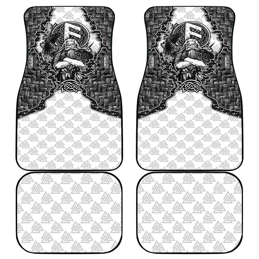 Odin and Skull Warrior Norse Mythology Car Mats Viking Black and White Engraved Stone Art