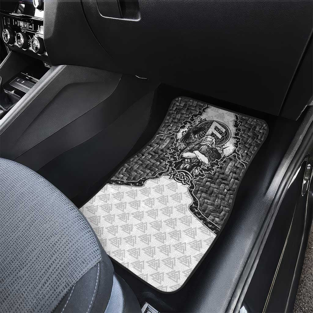 Odin and Skull Warrior Norse Mythology Car Mats Viking Black and White Engraved Stone Art