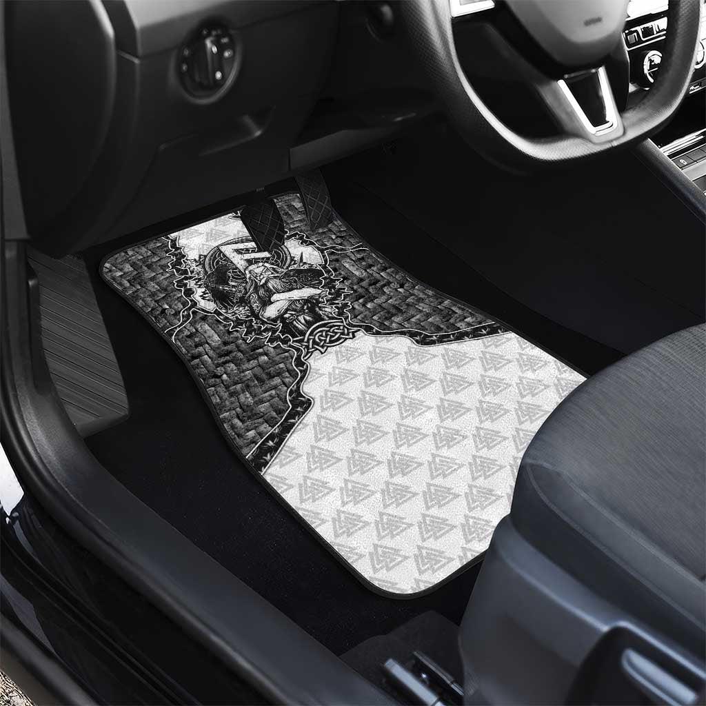 Odin and Skull Warrior Norse Mythology Car Mats Viking Black and White Engraved Stone Art