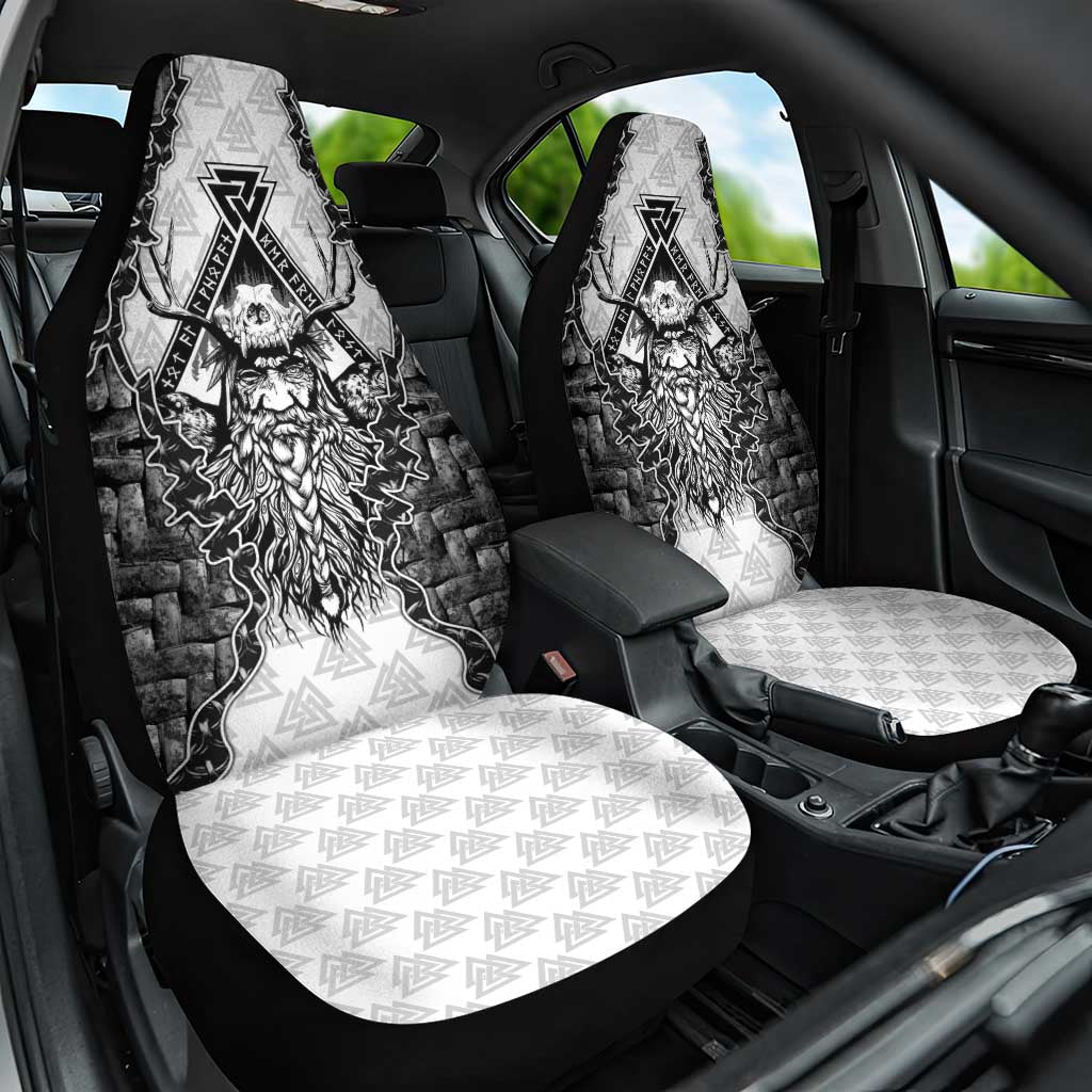 Odin and Skull Warrior Norse Mythology Car Seat Cover Viking Black and White Engraved Stone Art