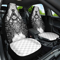 Odin and Skull Warrior Norse Mythology Car Seat Cover Viking Black and White Engraved Stone Art