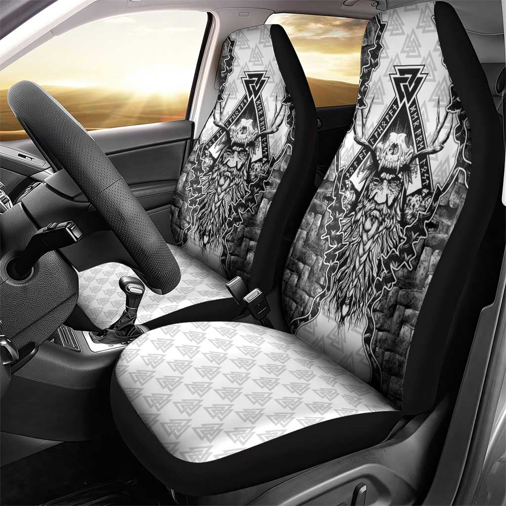 Odin and Skull Warrior Norse Mythology Car Seat Cover Viking Black and White Engraved Stone Art