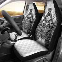 Odin and Skull Warrior Norse Mythology Car Seat Cover Viking Black and White Engraved Stone Art