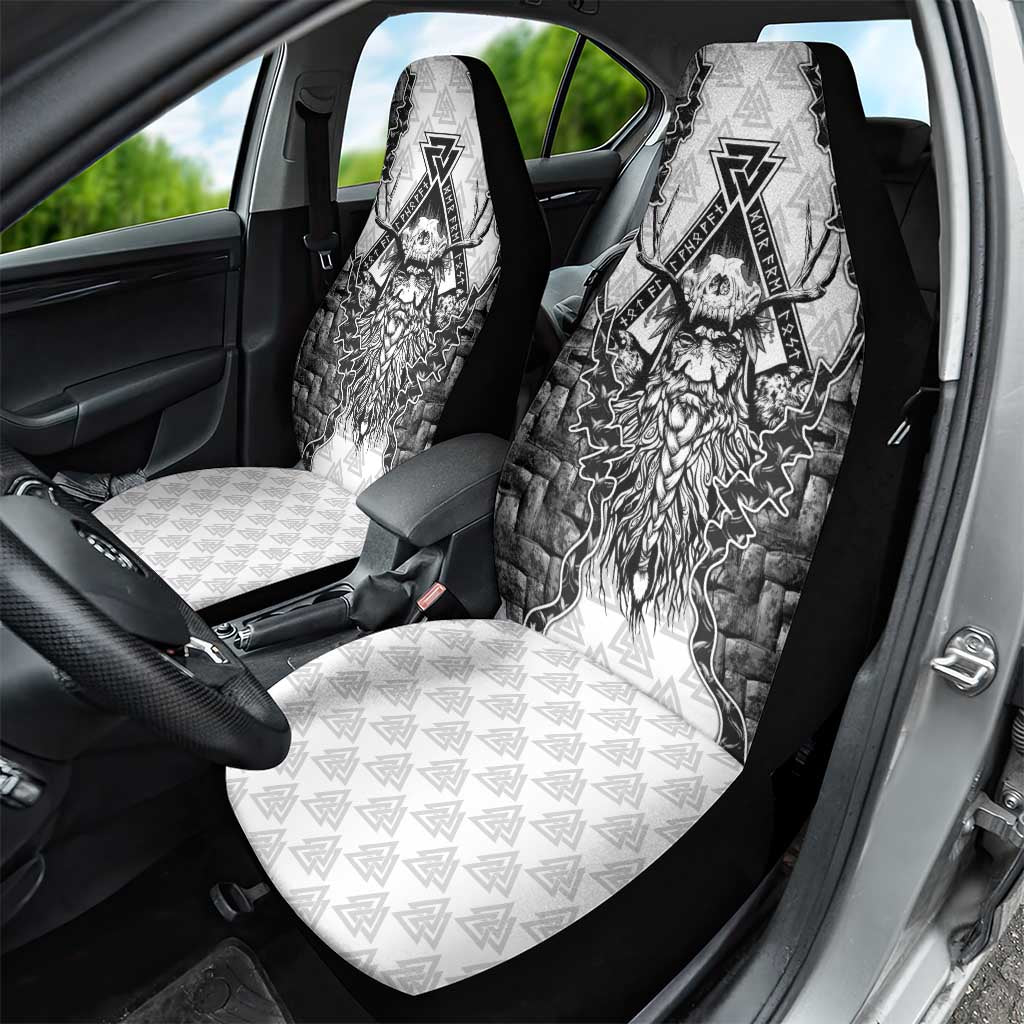 Odin and Skull Warrior Norse Mythology Car Seat Cover Viking Black and White Engraved Stone Art