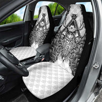 Odin and Skull Warrior Norse Mythology Car Seat Cover Viking Black and White Engraved Stone Art