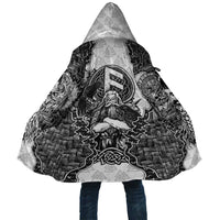 Odin and Skull Warrior Norse Mythology Cloak Viking Black and White Engraved Stone Art