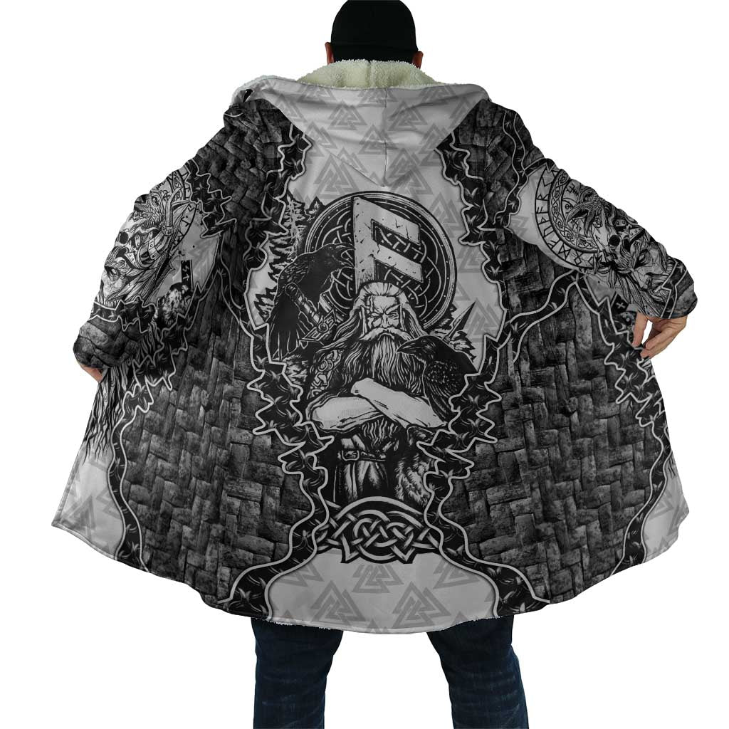 Odin and Skull Warrior Norse Mythology Cloak Viking Black and White Engraved Stone Art