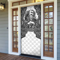 Odin and Skull Warrior Norse Mythology Door Cover Viking Black and White Engraved Stone Art