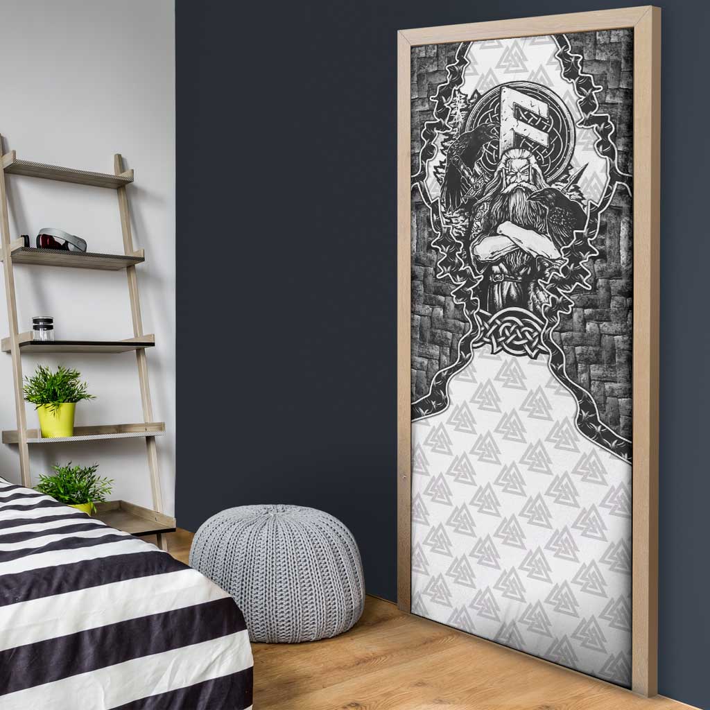 Odin and Skull Warrior Norse Mythology Door Cover Viking Black and White Engraved Stone Art