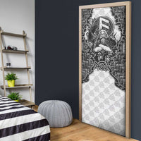 Odin and Skull Warrior Norse Mythology Door Cover Viking Black and White Engraved Stone Art