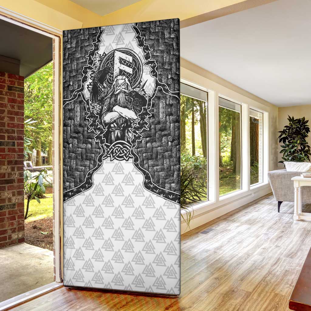 Odin and Skull Warrior Norse Mythology Door Cover Viking Black and White Engraved Stone Art