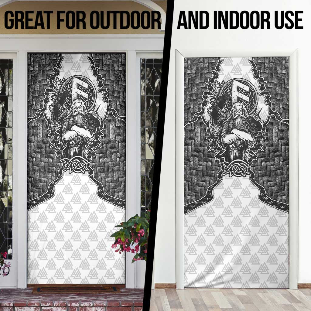 Odin and Skull Warrior Norse Mythology Door Cover Viking Black and White Engraved Stone Art