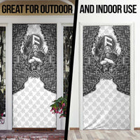 Odin and Skull Warrior Norse Mythology Door Cover Viking Black and White Engraved Stone Art