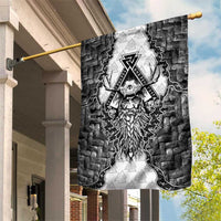 Odin and Skull Warrior Norse Mythology Garden Flag Viking Black and White Engraved Stone Art