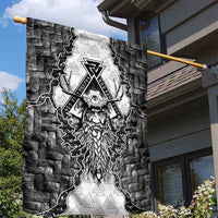 Odin and Skull Warrior Norse Mythology Garden Flag Viking Black and White Engraved Stone Art