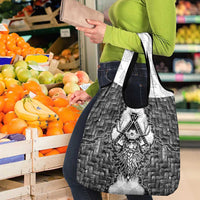 Odin and Skull Warrior Norse Mythology Grocery Bag Viking Black and White Engraved Stone Art