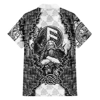 Odin and Skull Warrior Norse Mythology Hawaiian Shirt Viking Black and White Engraved Stone Art