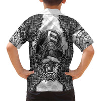 Odin and Skull Warrior Norse Mythology Hawaiian Shirt Viking Black and White Engraved Stone Art