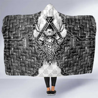 Odin and Skull Warrior Norse Mythology Hooded Blanket Viking Black and White Engraved Stone Art