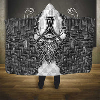 Odin and Skull Warrior Norse Mythology Hooded Blanket Viking Black and White Engraved Stone Art