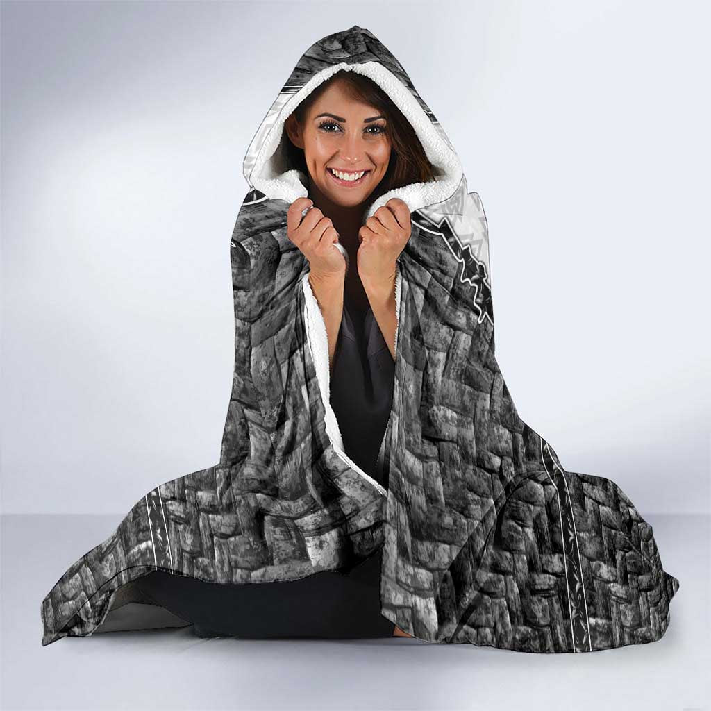 Odin and Skull Warrior Norse Mythology Hooded Blanket Viking Black and White Engraved Stone Art