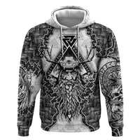 Odin and Skull Warrior Norse Mythology Hoodie Viking Black and White Engraved Stone Art