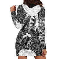 Odin and Skull Warrior Norse Mythology Hoodie Dress Viking Black and White Engraved Stone Art