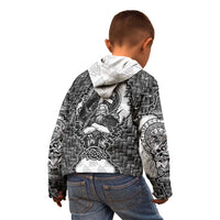 Odin and Skull Warrior Norse Mythology Kid Hoodie Viking Black and White Engraved Stone Art