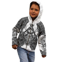 Odin and Skull Warrior Norse Mythology Kid Hoodie Viking Black and White Engraved Stone Art
