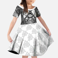 Odin and Skull Warrior Norse Mythology Kid Short Sleeve Dress Viking Black and White Engraved Stone Art