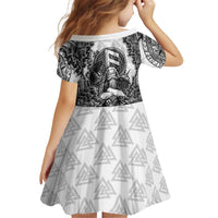 Odin and Skull Warrior Norse Mythology Kid Short Sleeve Dress Viking Black and White Engraved Stone Art