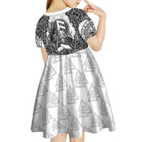 Odin and Skull Warrior Norse Mythology Kid Short Sleeve Dress Viking Black and White Engraved Stone Art