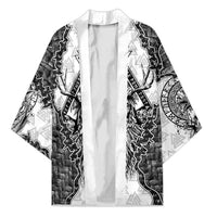 Odin and Skull Warrior Norse Mythology Kimono Viking Black and White Engraved Stone Art