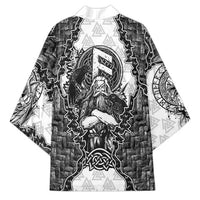 Odin and Skull Warrior Norse Mythology Kimono Viking Black and White Engraved Stone Art
