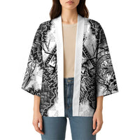 Odin and Skull Warrior Norse Mythology Kimono Viking Black and White Engraved Stone Art