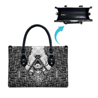 Odin and Skull Warrior Norse Mythology Leather Bag Viking Black and White Engraved Stone Art