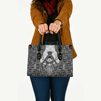 Odin and Skull Warrior Norse Mythology Leather Bag Viking Black and White Engraved Stone Art
