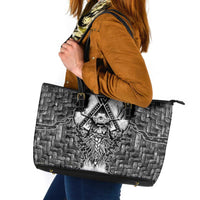 Odin and Skull Warrior Norse Mythology Leather Tote Bag Viking Black and White Engraved Stone Art
