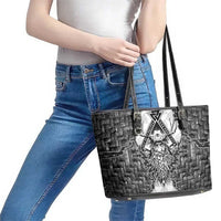 Odin and Skull Warrior Norse Mythology Leather Tote Bag Viking Black and White Engraved Stone Art
