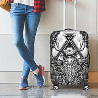 Odin and Skull Warrior Norse Mythology Luggage Cover Viking Black and White Engraved Stone Art