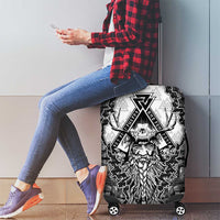 Odin and Skull Warrior Norse Mythology Luggage Cover Viking Black and White Engraved Stone Art